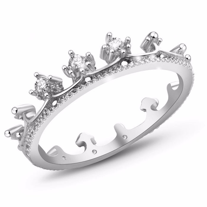White Gold Color Queen Crown Ring