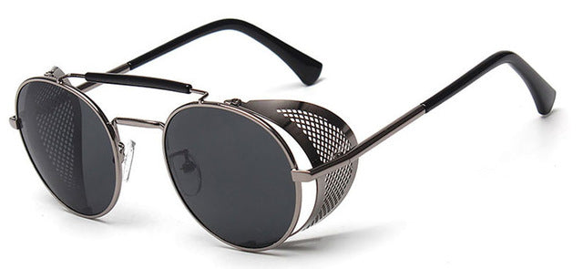 Retro Steampunk Round Metal Shields Sunglasses