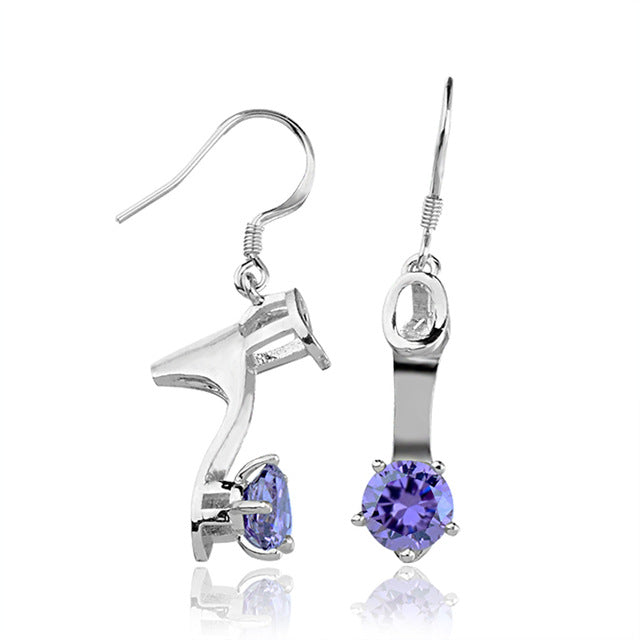 Silver Color High-Heeled Shoes Design Drop Earrings