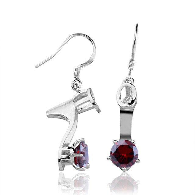 Silver Color High-Heeled Shoes Design Drop Earrings