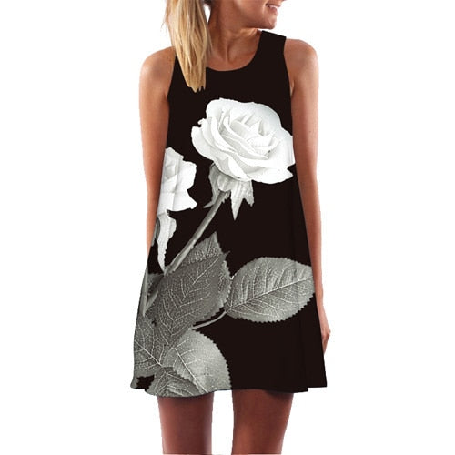 Rose Print Sleeveless Summer Dress