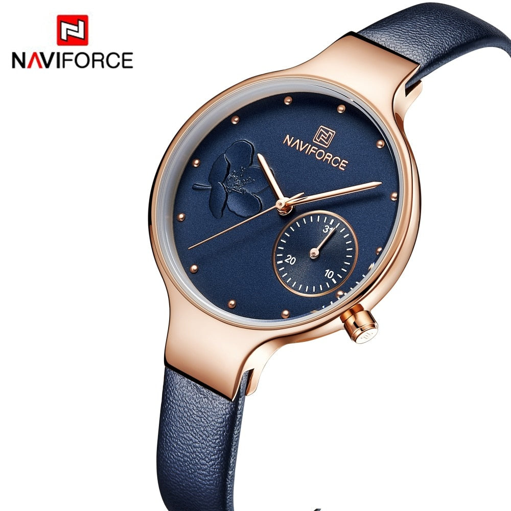 Naviforce Blue Quartz Watch Lady Leather Watchband