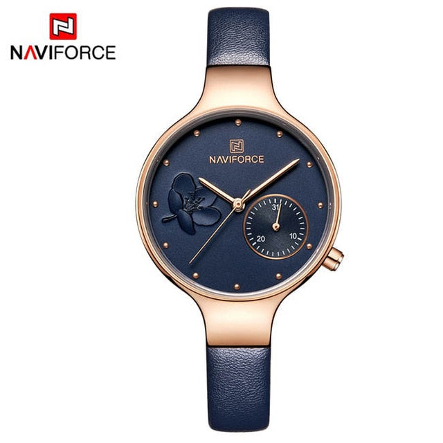 Naviforce Blue Quartz Watch Lady Leather Watchband